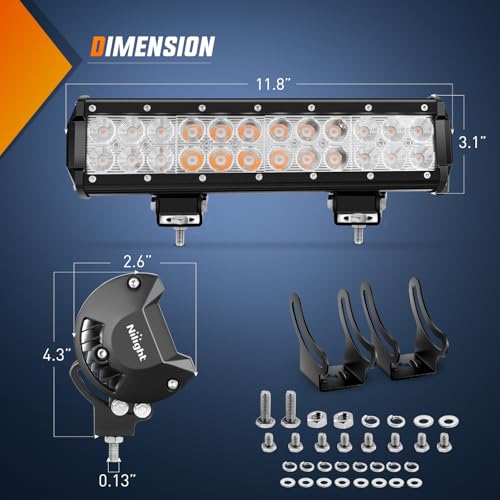 Image of Nilight LED Light Bar 12 Inch 72W Spot Flood Combo Amber Beam