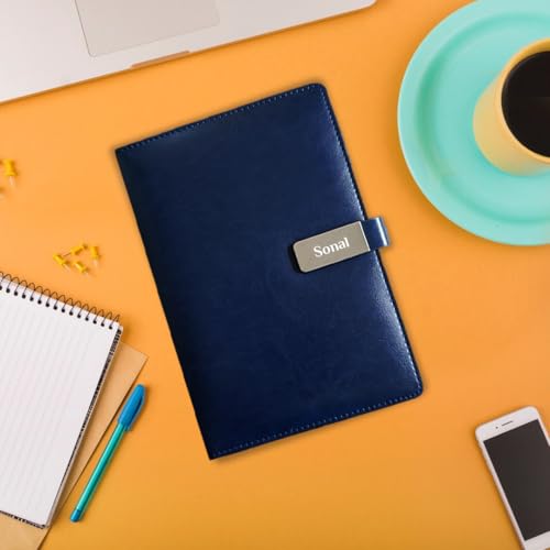 Image of Giftana Personalized Diary with Pen, Coffee Tumbler 510ml, Water Bottle 750ml, Keychain, Card holder Gift Set for Men and Women, 6 in 1 Personalised Corporate Gifting for Employee (Blue)