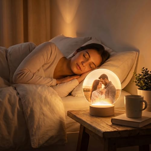 Sublimation Acrylic Blank with Wooden Light Stand, Custom Photo Lamp with 3-Color Adjustable Dimmable Light, Home Decor Personalized Gift (Blank-Round) - Image 4