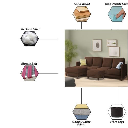 Image of Baloney LHS 6 Seater L Shape Sofa Set with Center Table for Living Room (Brown Fabric) Premium Fabric Sofa
