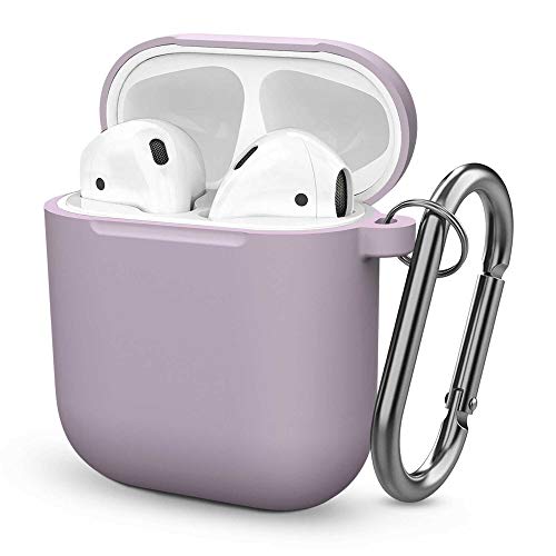 COVER SILICONE SLIM COMPATIBILE PER APPLE AIRPODS 1 E 2 CUSTODIA ANTIGRAFFIO + GANCIO (Lavanda)
