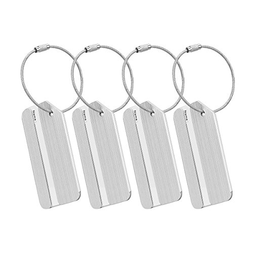 She-Lin Gepäckanhänger, Aluminium Metall, Reisegepäck-ID-Kennzeichnung, Etikett für Tasche, Gepäck, Name, Adressetikett mit Schraubkette, Silber Cover
