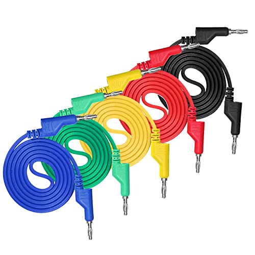 KONDAJI 5 Stück 1m Messleitungen 4mm Bananenstecker Krokodilklemme Doppelstecker Multimeter Messleitung Bananenstecker Kabel für Spannungstester Amperemeter Stromtester Cover