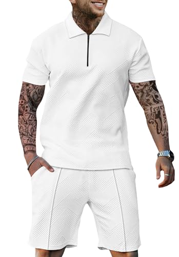 Mens Track Suits 2 Piece Sets Short Sleeve Sweatsuit Outfits 1/4 Zip Mens Athletic Jogging Outfits Summer Mens Outfits