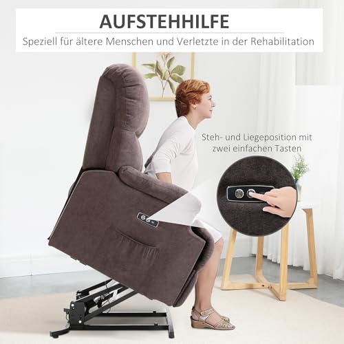 HOMCOM Elektrisch Fernsehsessel Relaxsessel mit Aufstehhilfe, Liegefunktion, USB-Anschluss, Gepolstert TV-Sessel mit Fußablage, Seitentasche, Braun – Bild 6
