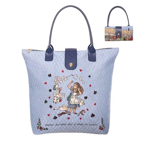 Signare Tapestry Tote Bag Foldable Design 18 different patterns (FOLD) (Alice in Wonderland Tea Party)