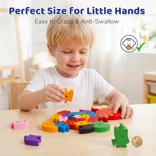 Rompecabezas de Madera LovesTown en Forma de Caracol, Doble Cara | Alfabeto y Números, Diseño Animal Montessori para Niños Pequeños miniatura 4