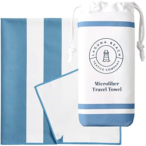 Microfiber Beach Towel by Laguna Beach Textile Co - Pool, Gym, Yoga, Extra Large, Fast Drying, and Sand Free - Laguna Blue Cover