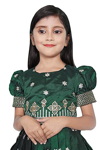 Image of FELIZ THE DESIGNER STUDIO Kids Green Pattu Pavadai Lehenga Choli for Girls (4-5 Years)
