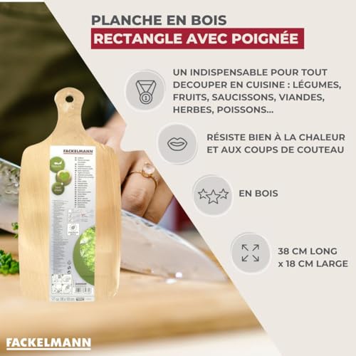 Planche à découper hêtre 38x18cm avec poignée Fackelmann – Image 3