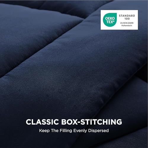 Image of Bedsure Comforter Duvet Insert - Quilted Comforters Twin Size, All Season Duvet, GentleSoft Down Alternative Bedding Blanket, with 8 Tabs, Gifts for Women /Men, Navy Blue, Twin 88 x 68 Inches
