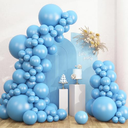 Image of RUBFAC 135pcs Light Blue Balloons Different Sizes 18 12 10 5 Inch for Garland Arch, Sky Blue Balloons for Birthday Gender Reveal Baby Shower Party Decoration