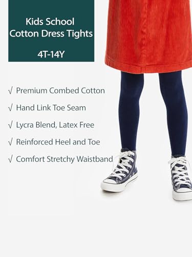 Image of COTTON DAY Kids Girls School Dress Cotton Tights Black White Navy Blue Burgundy