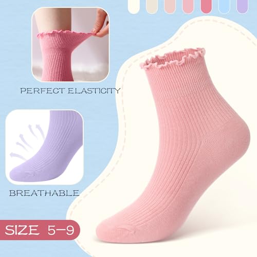 8 Pairs Women's Ruffle Socks Ankle Boot Socks - Casual Cute Ankle Breathable Knit Cotton Soft Frilly for Women2