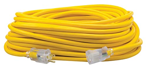 Southwire Polar Solar Heavy Duty Extension Cord, 100Ft, 12 Gauge, 3 Conductor, Outdoor Cord, Lighted End, SJEOOW, Yellow, 1689SW0002