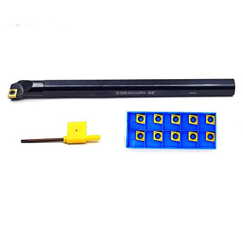 OSCARBIDE 3/4'' x 10'' Indexable Boring Bar S12S-SCLCR3 with 10 Pieces Carbide Inserts CCMT09T304(CCMT32.5),Right-Hand Sclcr Boring Bar