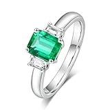BCughia Anillo de oro 750 para mujer, de oro blanco de 18 quilates, alianzas de boda con esmeralda y baguette de diamante de 0,983 ct, Oro blanco de 18 quilates (750), Esmeralda