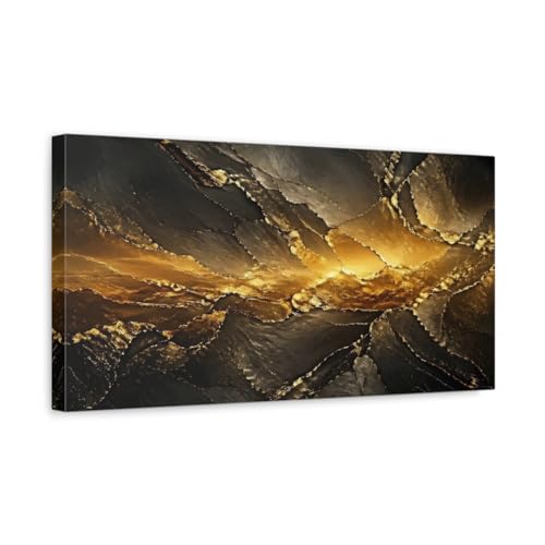 Tableau abstrait géode dorée et noir 50x25 cm pour décoration murale de salon