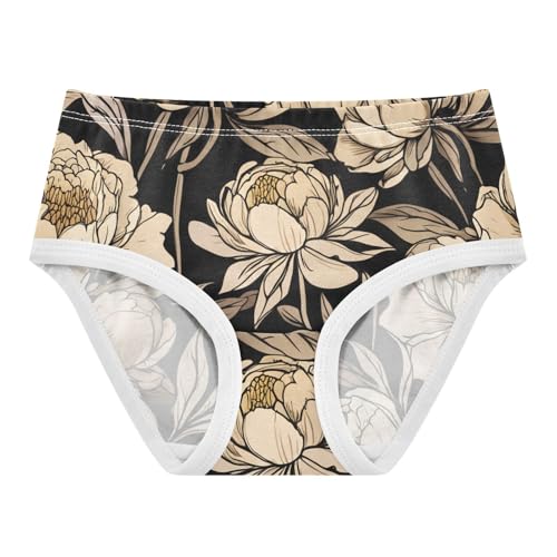 Animals Toddler Underwear Custom 2t Cotton Panties for Girl Vintage Peony Flowers Beige Black Kids Briefs Undies