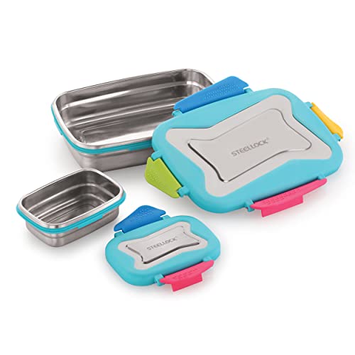 Image of STEELLOCK Smart Stainless Steel Tiffin Lunch Box for School and Office 2pc Set | Airtight & Leakproof | Rectangle| (1pc - 750ml & 1pc - 170ml) Romeo