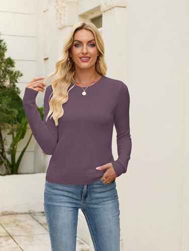 Image of Libsorge Womens Cute Crewneck Ribbed Knit Lightweight Thin Sheer Long Sleeve Sweater T Shirt Top Spring 2025