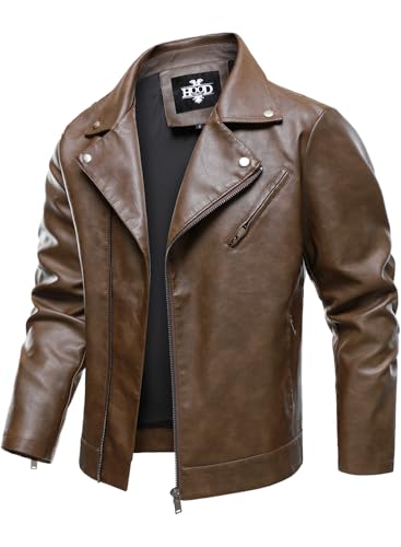 HOOD CREW Men’s Faux Leather Jacket Cool Motorcycle Lapel Biker Jackets Zip Up Riding Coat2