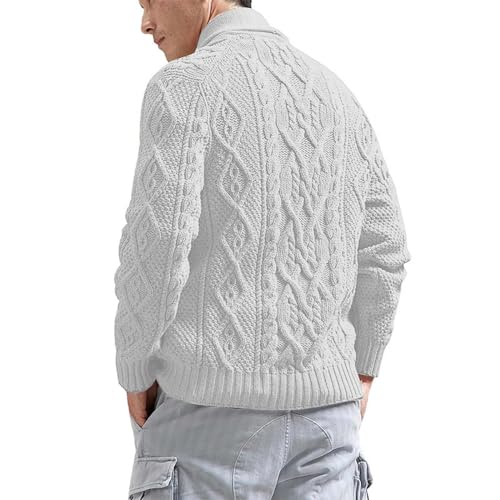 Mens Slimming Twist Knit Cardigan Sweaters Casual Long Sleeve Shawl Collar Button Down Knitted Sweaters with Pockets3
