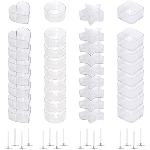 32 moldes de vela de plástico con forma de corazón y 100 mechas Cover