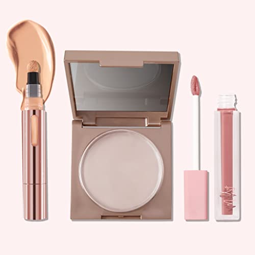 Mally Beauty On-The-Go Kit - The Plush Pen Brightening Concealer Stick, Beige - Face Defender Control Shine & Extend Makeup Wear - Positively Plump Lip Gloss, Bold Buff #TOP16