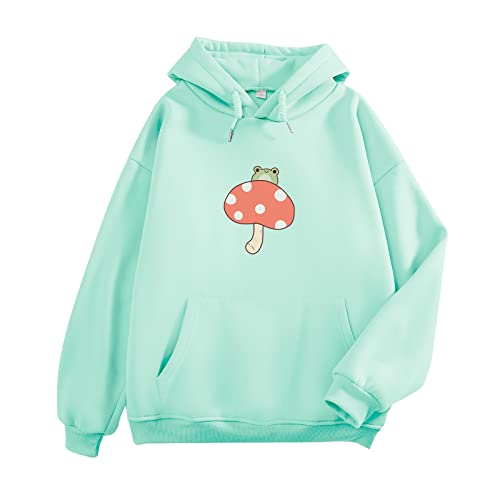 KEEVICI Women Cute Frog Sweatshirt Kawaii Mushroom Hoodie for Teen Girls Aesthetic Cottagecore Clothes Animal Print Hoodies