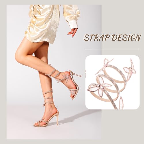 Image of perixir Gold Heels for Women, High Heels with Spiral, 4.17 inch Stiletto Heeled Sandals for Dressy Women, Lace Up Sandals Comfortable Slingback Sandal