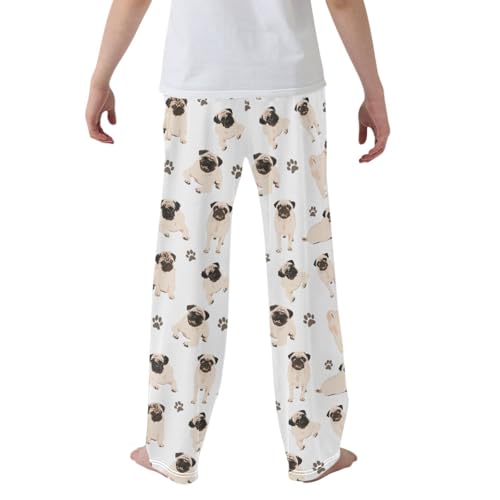 CaTaKu Boys Cute Pugs Pet Paw Pants for Boys Girls Wide Leg Sweatpants Kids Long Bottoms with Pockets Size 6-14Y2