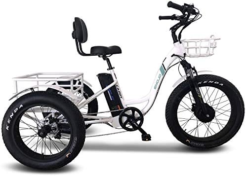 Emojo Electric Fat Tire Tricycle/Trike, 500W 48V Hybrid Bicycle/E-Bike with Lithium Rechargeable Battery, Oversize Rear Cargo and Front Basket for Heavy-Duty Carrying or Delivery