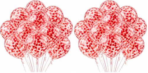 Image of Rozi Decoration Confetti Metallic Latex Balloon Theme Party | Set of 20 - Birthday Celebration Wedding Decor Balloons for Home, Lawn, Restaurants | Red (Pack of 2)