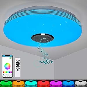 LED Music Ceiling Light with Bluetooth Speaker for Bathroom 56W RGB Brightness Dimmable Color Changing LED Lamp with…