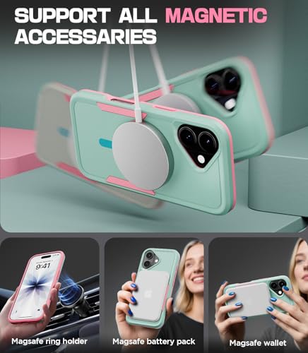 Coque iPhone 16 MobNano DBM fine et robuste - Finition premium vert et rose - 2