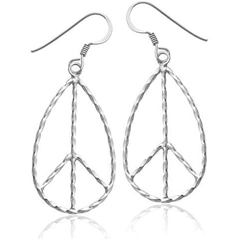 MIMI Sterling Silver Peace Sign Teardrop Dangle Earrings Cover