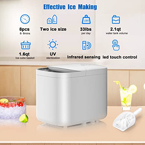 Foto von VTECHVAT Eiswürfelmaschine Eiswürfelbereiter 1,2L Wassertank, kurze Produktionsdauer 6-8 Min tragbar Ice Maker mit Griff, 12 kg 24h, 2 wählbare Eiswürfelgrößen, LED-Display, Edelstahl-Schwarz