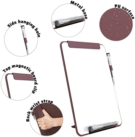 TOWON A4 Whiteboard Glass, Portable Small Dry Erase Board Pad, Desk Whiteboard Stand with PU Cover, Travel White Board with Clip for Office, Meeting, Draft, Home, 34x23 cm, Burgundy