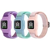 ESeekGo Elastic Bands Compatible with Garmin Vivofit Jr 3 - Colorful Nylon Stretchy Straps with Protective Case - Adjustable Replacement Bracelets for Girls and Boys