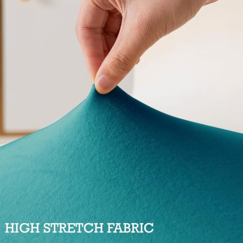 Image of HOKIPO 210 GSM Premium Velvet Stretchable Foot Stool Cover Ottoman Slipcover, Turquoise (NEW-AR-4801-TRQ)
