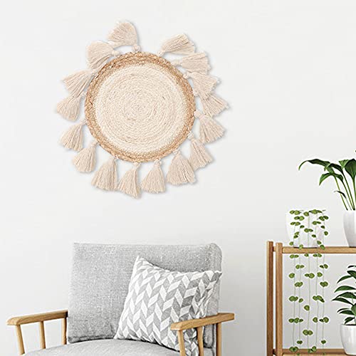 Woven Wall Baskets Round Macramé Wall Hanging Tapestry With Tassel Boho Wall Art Wreath For Home Bedroom Living Room Nursery Décor, 12 Inch Diameter #TOP6
