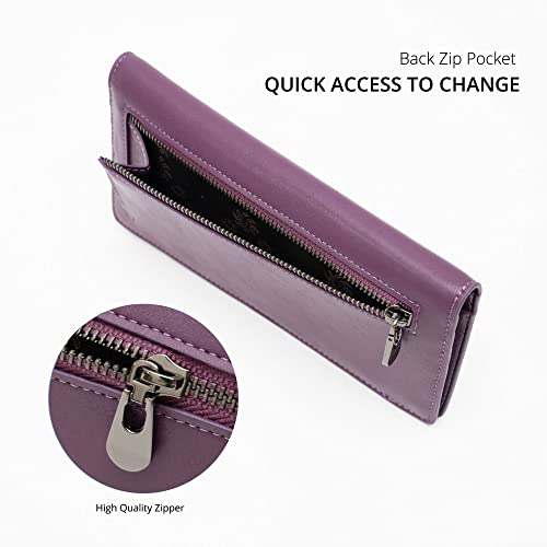 Image of Alldaily Ultra Slim Thin Women Wallet RFID Blocking Credit Card Holder Bifold Long Ladies Billfold (Purple)