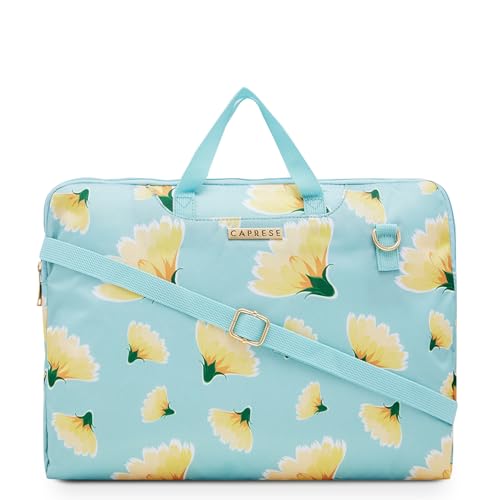Image of Caprese Barbara Laptop Bag Large (E) Soft Blue|Stylish Laptop Handbag for Women, 16-Inch Laptop Compatible Spacious Office Bag with Smart Sleeve, Adjustable & Detachable Strap