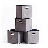 Foldable Storage Cube Box Container Linen Fabric 100% No Smell [4Pack]Collapsible Storage Bin Baskets Organizer Drawer Cabinet Shelf Container with Metal Handles for Livingroom toys gifts Medicine ...