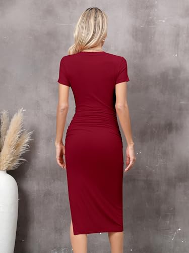 Robe crayon serrée à manches courtes drapée et extensible - 5