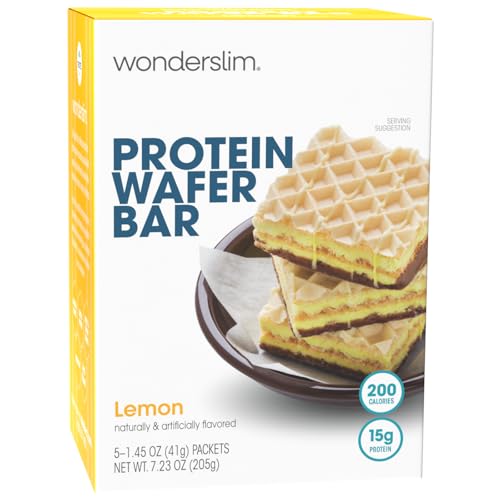 WonderSlim Protein Wafer Snack Bar, Lemon, 200 Calories, 15g Protein, 0mg Cholesterol (5ct)