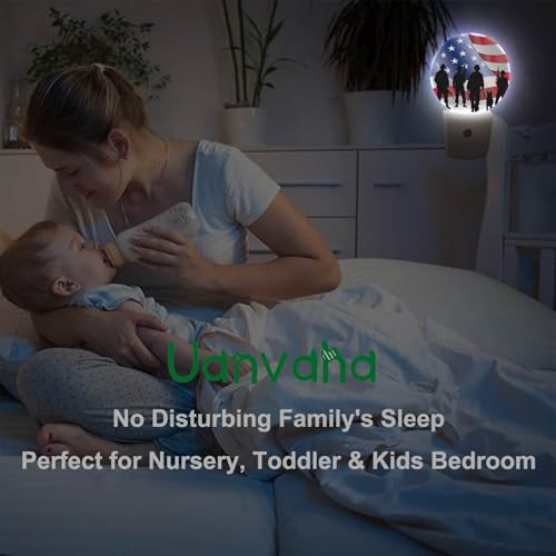 Image of 4th of July Patriotic Night Light American Independence Memorial Day Always Remember Night Lights Plug into Wall with Dusk to Dawn Sensor Round LED Lighting