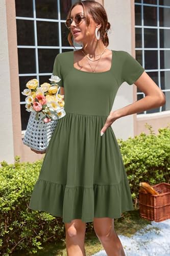 Image of Newshows Women's 2026 Summer Casual Square Neck Ruffle A Line Beach Vacation Sundress Work Business Dress with Pockets