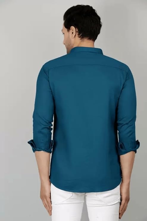 Image of Men's Slim Fit Cotton Casual Shirt with Full Sleeves and Spread Collar